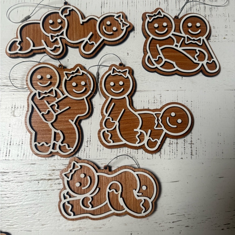 Gingerbread Couple Wooden Ornaments in Intimate Poses
